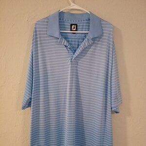 FootJoy Men’s XL Golf Polo Blue Striped TravisMathew Travis Bar Logo Performance